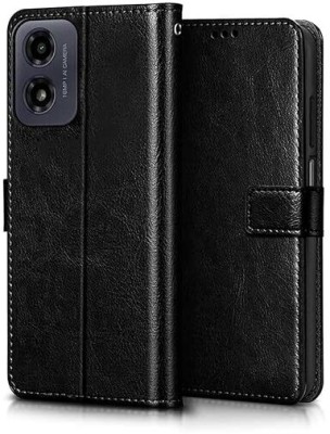 THE JUMP START STORE Flip Cover for Moto G04 & G24 Vegan Leather Protective Shockproof Bumper Flip Wallet Diary Cover Case(Black, Shock Proof, Pack of: 1)