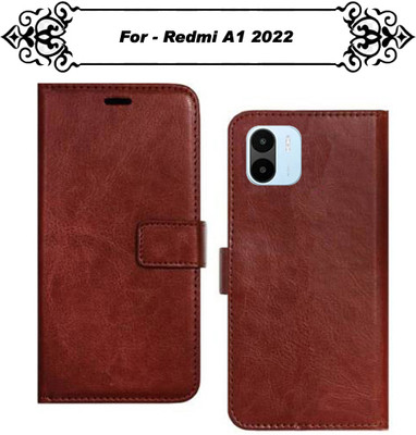 Asmart Flip Cover for Redmi A1 2022(Brown, Pack of: 1)