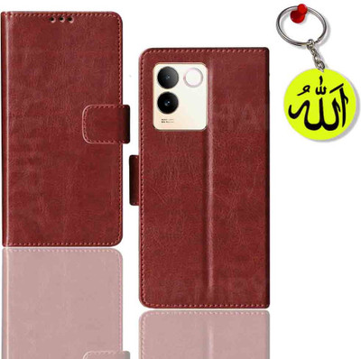 HANIRY Flip Cover for Vivo T2 Pro pouch case | V2321 pouch case | Free Allah Keychain | Brown(Brown, Magnetic Case, Pack of: 1)