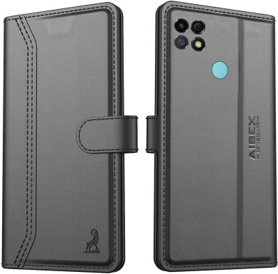 AIBEX Flip Cover for Realme C12 / Realme Narzo 30A / Realme Narzo 20 / Realme C15|Vegan PU Leather |Stand(Black, Cases with Holder, Pack of: 1)