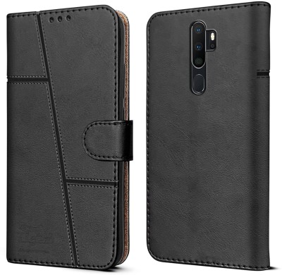 NIMMIKA ENTERPRISES Flip Cover for Oppo A5 2020(Premium leather material | 360-degree protection | Card slots and pockets)(Black, Dual Protection, Pack of: 1)