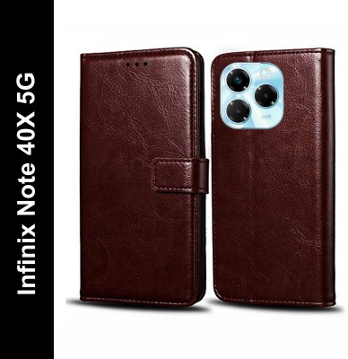 Krofty Flip Cover for Infinix Note 40X 5G(Brown, Cases with Holder, Pack of: 1)