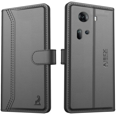 AIBEX Flip Cover for Oppo Reno 11 5G|Vegan PU Leather |Foldable Stand & Pocket |Magnetic Closure(Black, Cases with Holder, Pack of: 1)