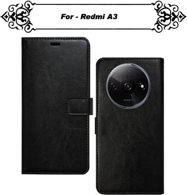 Asmart Flip Cover for Redmi A3(Black, Pack of: 1)