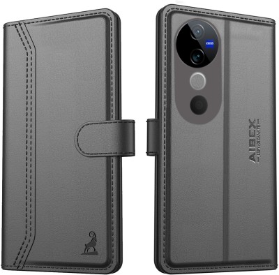 AIBEX Flip Cover for Vivo T3 Ultra 5G / Vivo V40 5G / Vivo V40 Pro 5G|Vegan PU Leather|Foldable Stand & Pocket(Black, Cases with Holder, Pack of: 1)