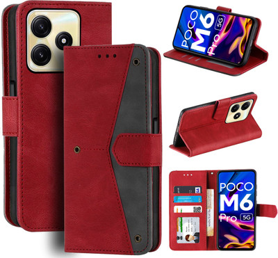 Unistuff Flip Cover for Poco M6 Pro 5G(Red, Camera Bump Protector, Pack of: 1)