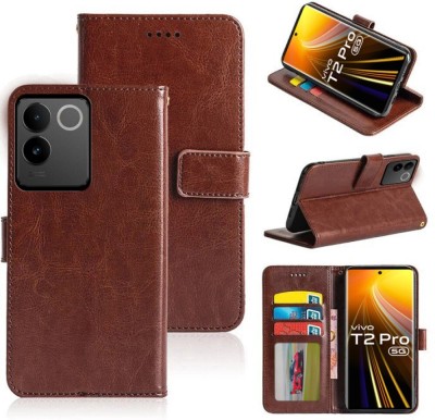 TINGTONG Flip Cover for vivo T2 Pro 5G, vivo T2 Pro, iQOO Z7 Pro 5G, iQOO Z7 Pro(Brown, Cases with Holder, Pack of: 1)