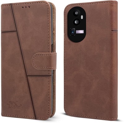 NIMMIKA ENTERPRISES Flip Cover for Oppo Reno 10 Pro Plus 5G(Premium leather material | 360-degree protection)(Brown, Dual Protection, Pack of: 1)