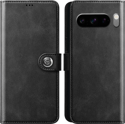 Qyist Flip Cover for Google Pixel 8 Pro| Premium Tich Button Cover |Vegan Pu Leather Flip(Black, Dual Protection, Pack of: 1)