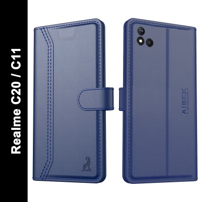 AIBEX Flip Cover for Realme C20|Vegan PU Leather |Foldable Stand & Pocket(Blue, Cases with Holder, Pack of: 1)