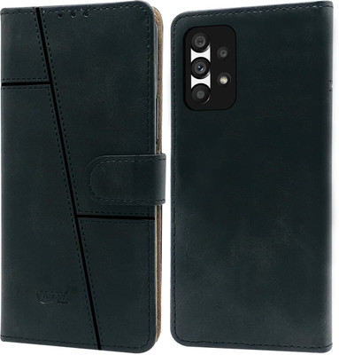 SnapStar Flip Cover for Samsung Galaxy A73 5G(Premium Leather Material | Built-in Stand | Card Slots and Wallet)(Black, Dual Protection, Pack of: 1)