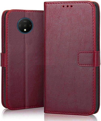 Luxury Counter Flip Cover for OnePlus 7T | Top Notch Business Class Wallet Back Cover Case(Red, Magnetic Case, Pack of: 1)