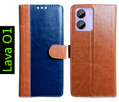 Toklot Flip Cover for Lava O1, Lava O One(Brown, Blue, Pack of: 1)
