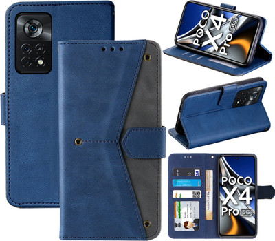 Autofocus Flip Cover for Poco X4 Pro 5G(Blue, Black, Pack of: 1)