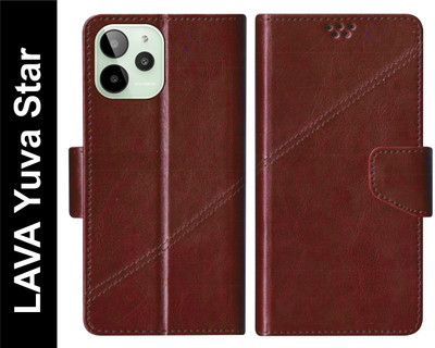 SBMS Flip Cover for LAVA Yuva Star Back Cover Case with Magnatic Closure(Brown, Shock Proof, Pack of: 1)