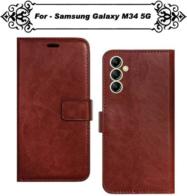 Asmart Flip Cover for Samsung Galaxy M34 5G(Brown, Pack of: 1)