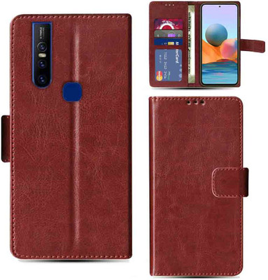 Kalua Mall Flip Cover for Vivo V15 phone flip cover | Vivo 1819 phone flip cover | Brown(Brown, Magnetic Case, Pack of: 1)
