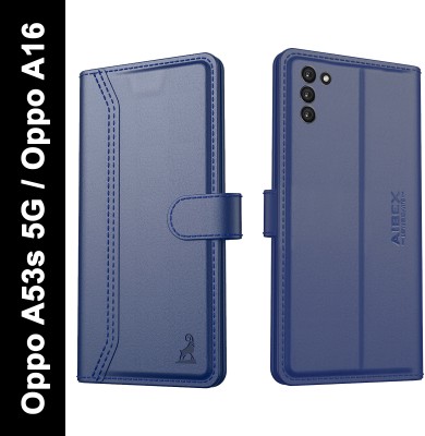 AIBEX Flip Cover for Oppo A53s 5G / Oppo A16|Vegan PU Leather |Foldable Stand & Pocket |Magnetic Closure(Blue, Cases with Holder, Pack of: 1)
