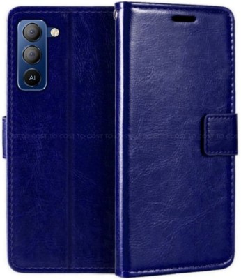 COST TO COST Flip Cover for Tecno Pop 5 Pro Genuine Leather Flip Cover, Tecno Pop 5pro BD4j(Blue, Black, Shock Proof, Pack of: 1)