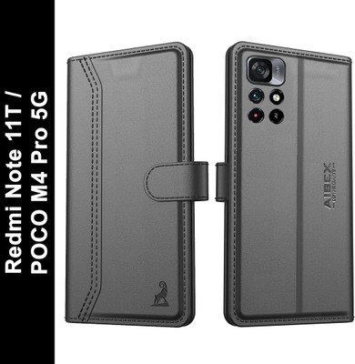 AIBEX Flip Cover for Redmi Note 11T / Poco M4 Pro 5G| Premium Leather Finish | Magnetic Closure | Kickstand(Black, Magnetic Case, Pack of: 1)