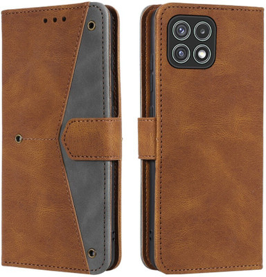 Aarov Flip Cover for Samsung Galaxy A22 5G(Brown, Dual Protection)