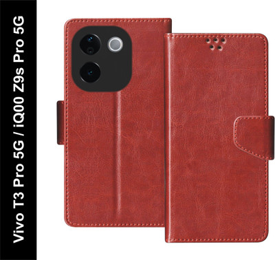 SBMS Flip Cover for Vivo T3 Pro 5G, iQOO Z9s Pro 5G Back Cover Case with Magnatic Closure(Brown, Shock Proof, Pack of: 1)
