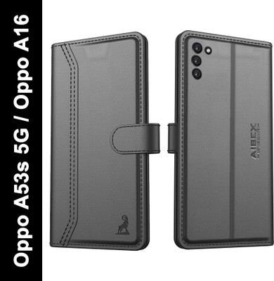 AIBEX Flip Cover for Oppo A53s 5G / Oppo A16|Premium Leather Finish | Magnetic Closure | Kickstand Feature(Black, Magnetic Case, Pack of: 1)