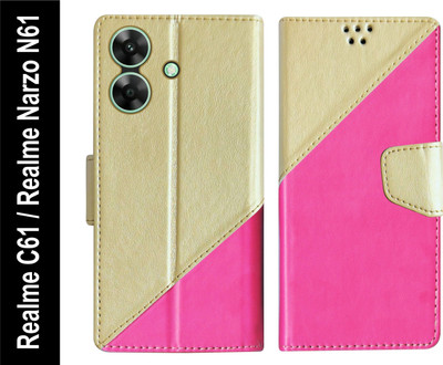 SBMS Flip Cover for Realme C61 / Realme Narzo N61 Back Cover Case with Magnatic Closure | Card & Money Pocket(Pink, Shock Proof, Pack of: 1)