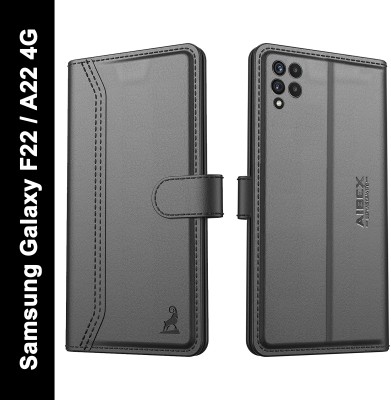 AIBEX Flip Cover for Samsung Galaxy A22 4G / Samsung Galaxy F22|Vegan PU Leather |Foldable Stand & Pocket(Black, Cases with Holder, Pack of: 1)