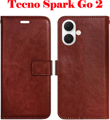 Toklot Flip Cover for Tecno Spark Go 2(Brown, Pack of: 1)