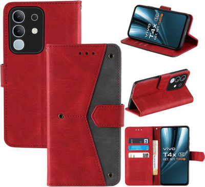 GLADLY Flip Cover for Vivo T4x 5G(Red, Shock Proof, Pack of: 1)