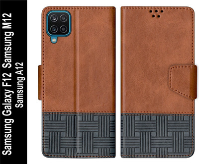 PUFFCASE Flip Cover for Samsung Galaxy F12 / Samsung M12 / Samsung A12 Back Cover Case with Magnatic Closure(Brown, Shock Proof, Pack of: 1)