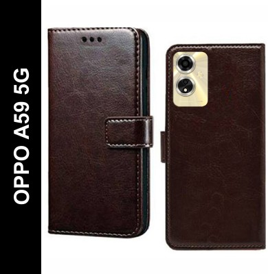 Mashgul Flip Cover for OPPO A59 5G(Brown, Shock Proof, Pack of: 1)