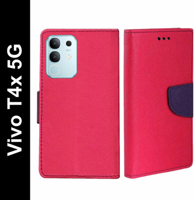 Wristlet Flip Cover for vivo T4x 5G, Vivo Y31 Pro 5G(Pink, Cases with Holder, Silicon, Pack of: 1)