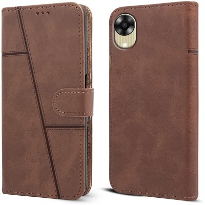 spaziogold Flip Cover for Oppo A17k(Premium Leather Material | Built-in Stand | Card Slots and Wallet)(Brown, Dual Protection, Pack of: 1)