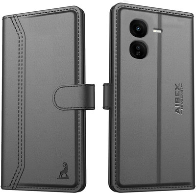 AIBEX Flip Cover for iQOO Z9x 5G |Premium Leather Finish | Magnetic Closure | Kickstand Feature | Shockproof(Black, Magnetic Case, Pack of: 1)