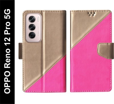 korumacase Flip Cover for OPPO Reno 12 Pro 5G Back Cover Case(Pink, Shock Proof, Pack of: 1)