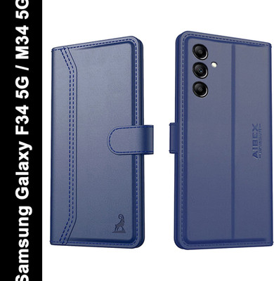 AIBEX Flip Cover for Samsung Galaxy F34 5G / Samsung Galaxy M34 5G| Premium Leather Finish | Magnetic Closure(Blue, Magnetic Case, Pack of: 1)
