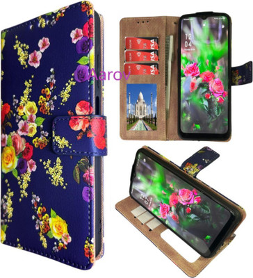 Aarov Flip Cover for Samsung Galaxy M32 4G, Flower Blue(Purple, Dual Protection, Pack of: 1)