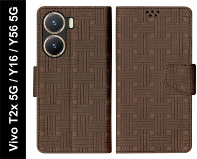 SBMS Flip Cover for Vivo T2x 5G / Vivo Y16 / Vivo Y56 5G(Brown, Shock Proof, Pack of: 1)