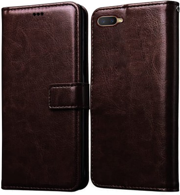 Never Late Flip Cover for Oppo K1(Brown, Grip Case, Pack of: 1)