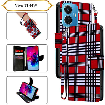 Cutemart Flip Cover for Vivo T1 44W(Red, Pack of: 1)
