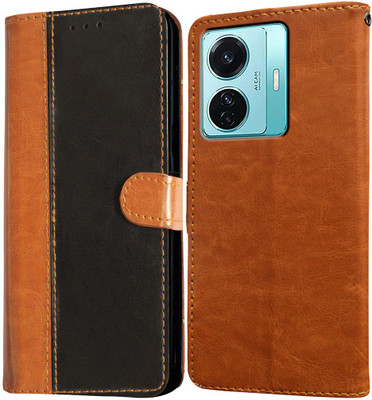 Casotec Flip Cover for Vivo T1 Pro 5G(Brown, Black, Pack of: 1)