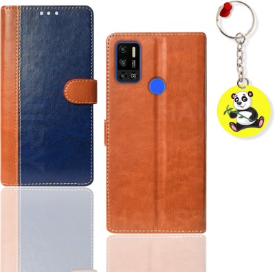 HANIRY Flip Cover for Tecno Spark 6 Air flip case | KE6 flip cover | Free Panda Keychain | Blue-Brown(Blue, Magnetic Case, Pack of: 1)