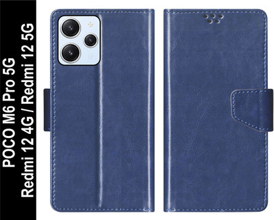 SBMS Flip Cover for Redmi 12 4G / Redmi 12 5G / POCO M6 Pro 5G(Blue, Shock Proof, Pack of: 1)