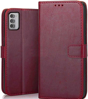 Luxury Counter Flip Cover for Nokia G42 5G | Top Notch Business Class Wallet Back Cover Case(Red, Magnetic Case, Pack of: 1)