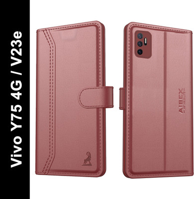 AIBEX Flip Cover for Vivo Y75 4G / Vivo V23e|Premium Leather Finish | Magnetic Closure | Kickstand Feature(Brown, Magnetic Case, Pack of: 1)