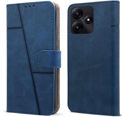NIMMIKA ENTERPRISES Flip Cover for Poco M6 Pro 5G(Premium Leather Material | 360-degree protection | Card Slots and Pockets)(Blue, Dual Protection, Pack of: 1)