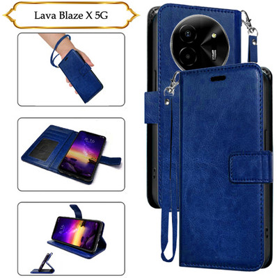 Asmart Flip Cover for Lava Blaze X 5G(Blue, Pack of: 1)