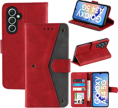Autofocus Flip Cover for Samsung Galaxy A34 5G(Red, Camera Bump Protector, Pack of: 1)